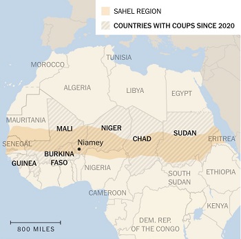  Sahel- Pays o ont eu lieu des coups d'tat depuis 2020.