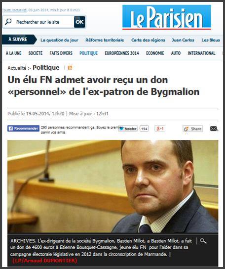 Un lu FN admet avoir reu un don « personnel » de l'ex-patron de Bygmalion