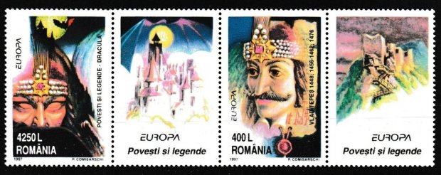 Dracula! Vlad the Impaler mnh strip 2 stamps/2 labels 1997 Romania #4158a  Europa | eBay