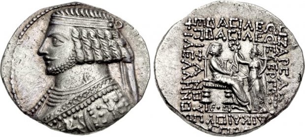 CNG: Feature Auction Triton XIV. KINGS of PARTHIA. Phraates IV. Circa 38-2  BC. AR Tetradrachm (31mm, 15.06 g, 12h). Seleukeia on the Tigris mint.  Dated Gorpiaios SE 275 (August 37 BC).