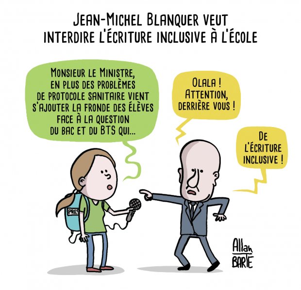 Allan BARTE on Twitter: "Jean-Michel Blanquer veut interdire l'criture  inclusive  l'cole. #ecritureinclusive Pour prcommander mon prochain  livre "Vivre en Macronie", tome 4 : ▶️ https://t.co/vSwquthjze &#128214;&#128218;&#128536; # Blanquer #BAC #baccalaureat #BacNoir ...