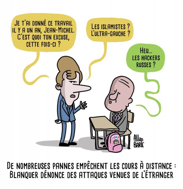 Allan BARTE on Twitter: "Bon, il n'est pas compltement exclu que ce soit  un coup des fministes vganes... #BlanquerFail #BlanquerMent #Blanquer  #Blanquer404 #BlanquerError503 Pour soutenir la lutte dessine : ▶️  https://t.co/v6NlQeP3ew &#128536;